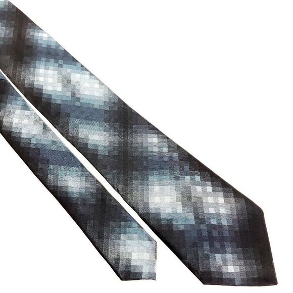 Van Heusen Studio Silk‎ Tie Print Gray Blue Gradient Skinny - Picture 1 of 6